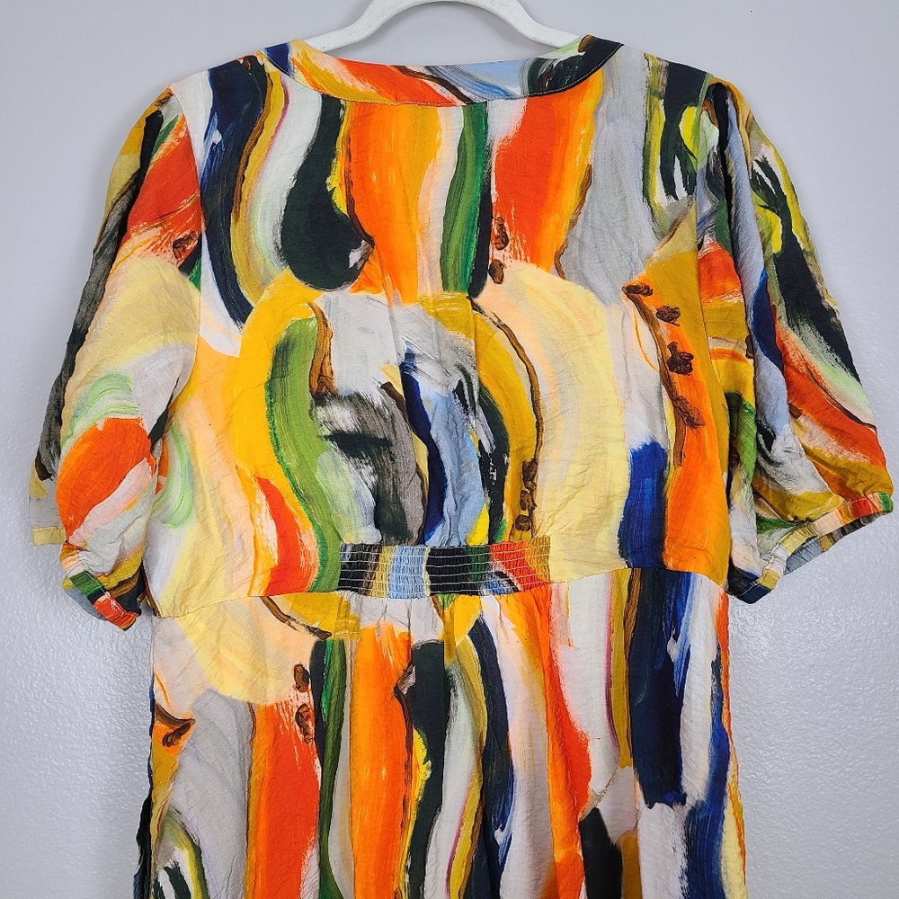 Anthropologie Maeve Suzannah Tiered Multicolor Puff Sleeve Maxi Dress w/Pockets - Picture 13 of 16